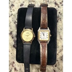 Lot of 2 Vintage Peugeot Quartz Watches – Gold Tone, For Repair/Parts